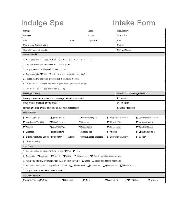 Massage Intake Form Template 43